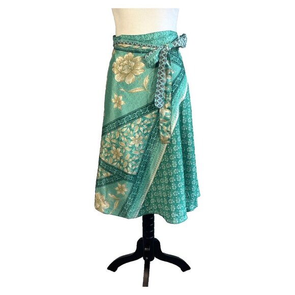 Bohemian Floral Asymmetrical Silk Blend Wrap Skirt by Iris Impressions Size M - Picture 1 of 10